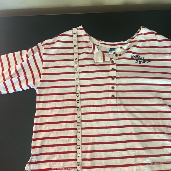Old Navy Red White Stripe Loose Mariner Long-Sleeve Henley T-Shirt Sz M - Picture 8 of 13
